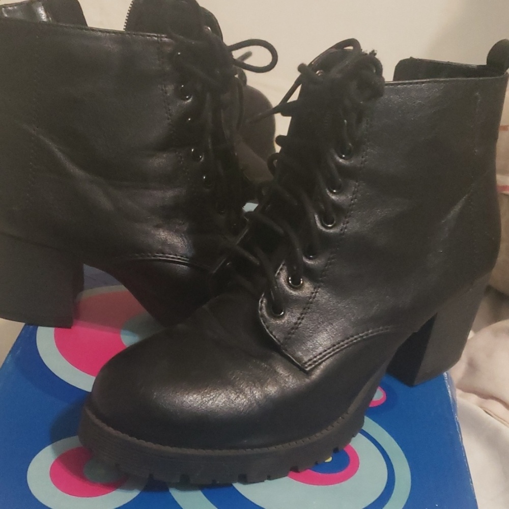 Black heeled combat booties size 9